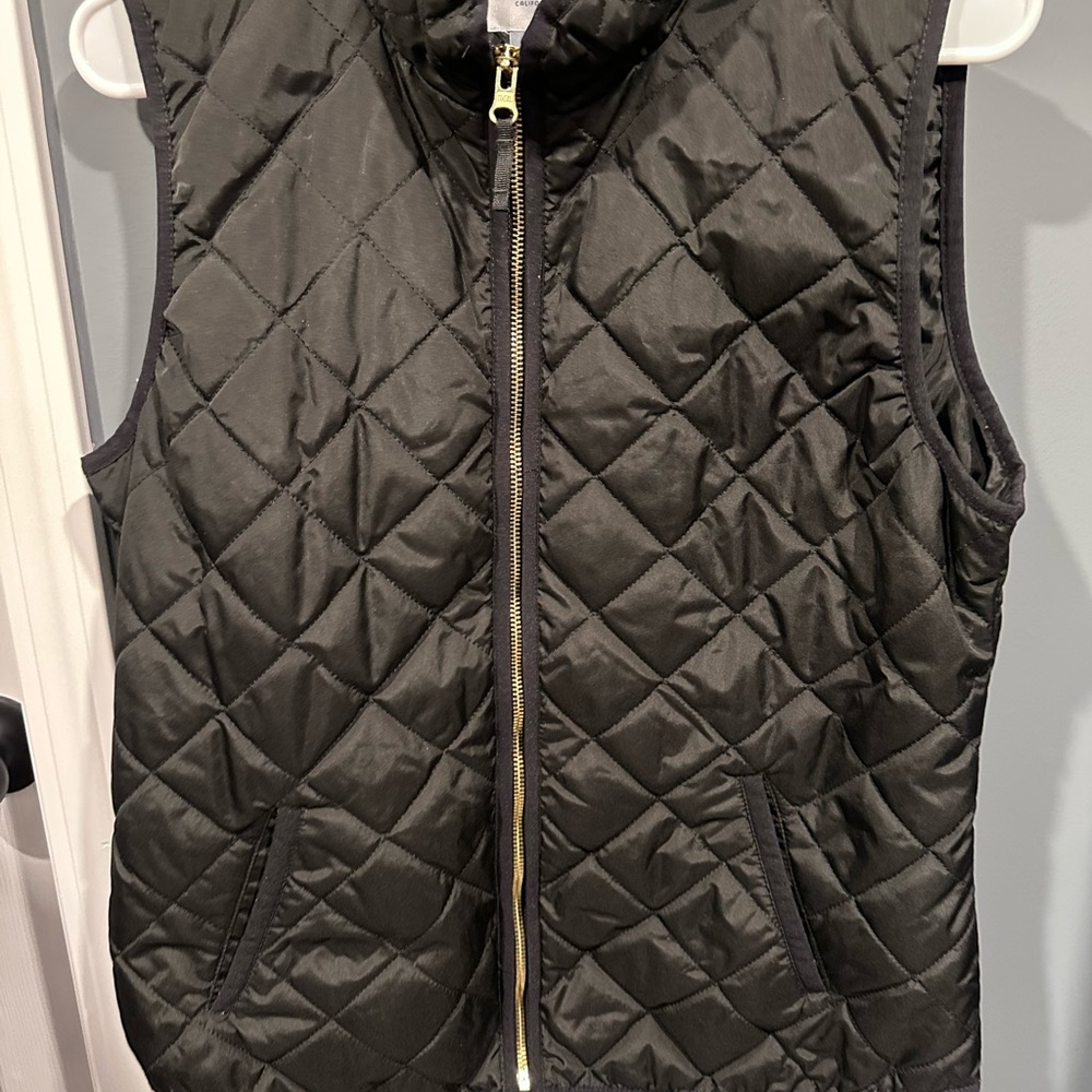 Quilted Black Vest with Gold Zipper